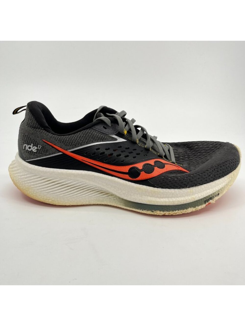 Saucony Ride 17 Mens Size 11.5 Dark Gray Orange Athletic Running Shoes Sneakers